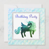 Mermaid unicorn BIRTHDAY PARTY INVITATION Green Kaart (Voorkant)
