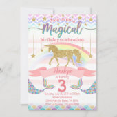 Mermaid Unicorn Birthday Party Invitation Invite Kaart (Voorkant)