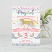 Mermaid Unicorn Birthday Party Invitation Invite Kaart (Staand voorkant)