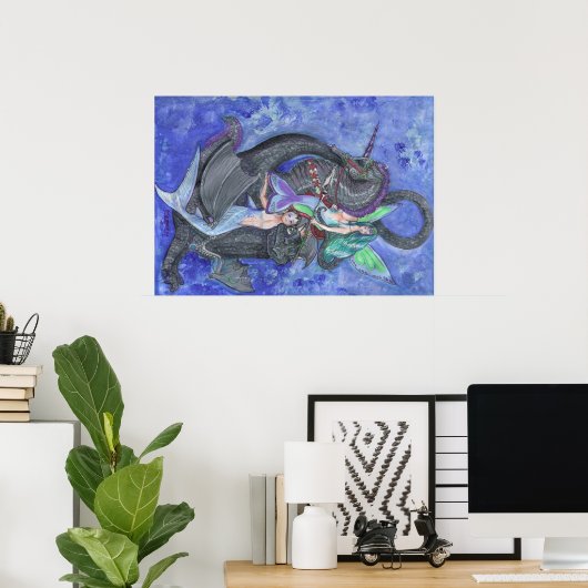 Mermaid Unicorn Dragon Elf Fairy Fantasy Magic Poster (Thuiskantoor)