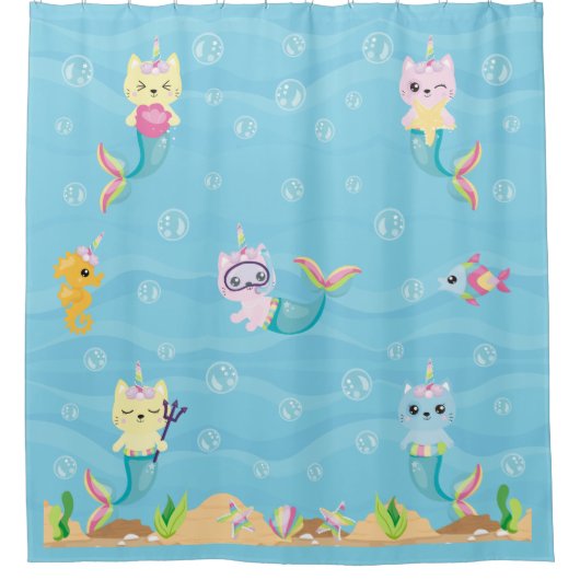 Mermaid Unicorn Kat Shower Curtain Douchegordijn (Voorkant)