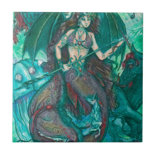 Mermaid Unicorn Ocean Zee Blauwgroen Groen Tegeltje