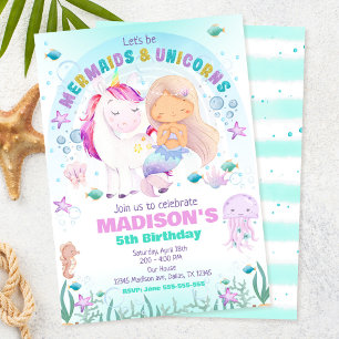 Mermaid & Unicorn Onder de Zee Verjaardagsfeestje  Kaart