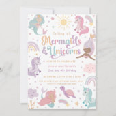 Mermaid Unicorn Party Invitation Kaart (Voorkant)