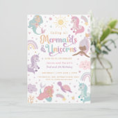 Mermaid Unicorn Party Invitation Kaart (Staand voorkant)