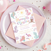 Mermaid Unicorn Party Invitation  Kaart