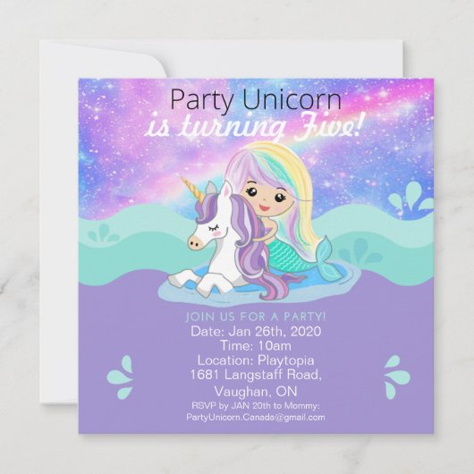 Mermaid + Unicorn Party Invitation Save The Date (Voorkant)