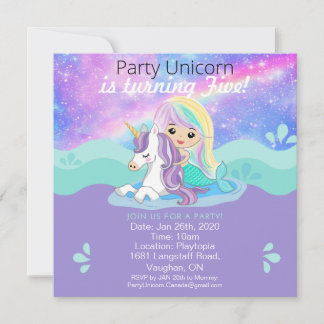 Mermaid + Unicorn Party Invitation Save The Date