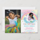 Mermaid Unicorn Pool Birthday Dark Skin Tone Kaart (Voorkant)
