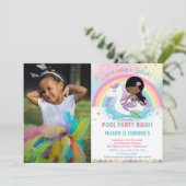 Mermaid Unicorn Pool Birthday Dark Skin Tone Kaart (Staand voorkant)