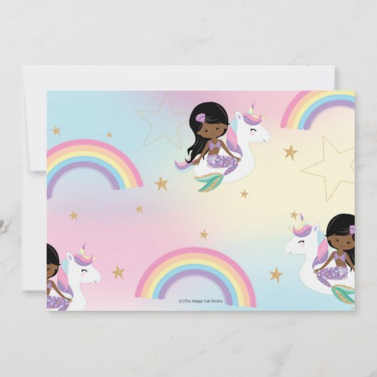 Mermaid Unicorn Pool Birthday Dark Skin Tone Kaart (Achterkant)