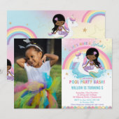 Mermaid Unicorn Pool Birthday Dark Skin Tone Kaart (Voorkant / Achterkant)