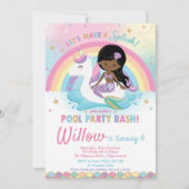 Mermaid Unicorn Pool Birthday Dark Skin Tone Kaart (Voorkant)