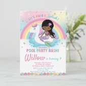 Mermaid Unicorn Pool Birthday Dark Skin Tone Kaart (Staand voorkant)