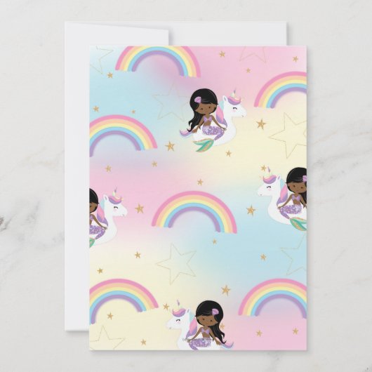 Mermaid Unicorn Pool Birthday Dark Skin Tone Kaart (Achterkant)