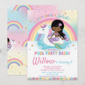 Mermaid Unicorn Pool Birthday Dark Skin Tone Kaart (Voorkant / Achterkant)