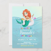 Mermaid Unicorn Pool Birthday Party Invitation Kaart (Voorkant)