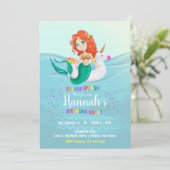 Mermaid Unicorn Pool Birthday Party Invitation Kaart (Staand voorkant)