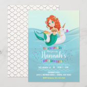 Mermaid Unicorn Pool Birthday Party Invitation Kaart (Voorkant / Achterkant)