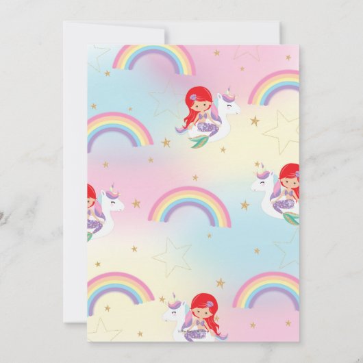 Mermaid Unicorn Pool Birthday Red Hair Girl Kaart (Achterkant)