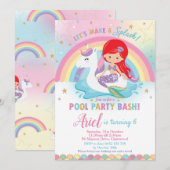 Mermaid Unicorn Pool Birthday Red Hair Girl Kaart (Voorkant / Achterkant)