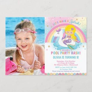 Mermaid Unicorn Pool Party Birthday Blonde Foto Kaart