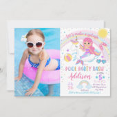 Mermaid Unicorn Pool Party Birthday Invitation Kaart (Voorkant)