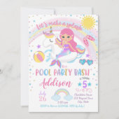 Mermaid Unicorn Pool Party Birthday Invitation Kaart (Voorkant)