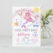 Mermaid Unicorn Pool Party Birthday Invitation Kaart (Staand voorkant)