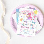 Mermaid Unicorn Pool Party Birthday Invitation Kaart