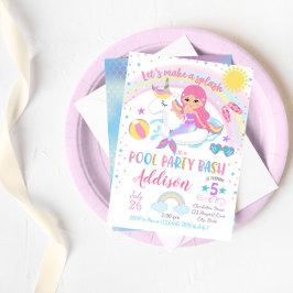 Mermaid Unicorn Pool Party Birthday Invitation Kaart