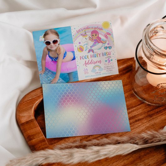 Mermaid Unicorn Pool Party Birthday Invitation Kaart