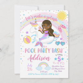 Mermaid Unicorn Pool Party Birthday Invitation Kaart