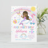 Mermaid Unicorn Pool Party Birthday Invitation Kaart (Staand voorkant)