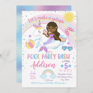 Mermaid Unicorn Pool Party Birthday Invitation Kaart