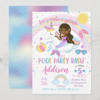 Mermaid Unicorn Pool Party Birthday Invitation Kaart