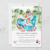 Mermaid Unicorn | Pool Party Invitation Kaart (Voorkant)