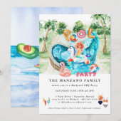 Mermaid Unicorn | Pool Party Invitation Kaart (Voorkant / Achterkant)