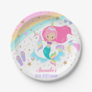 Mermaid & Unicorn Pool Party Paper Borden Papieren Bordje