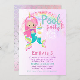 Mermaid Unicorn Pool Party Pink Blue Girl Kaart