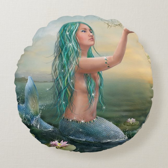mermaid & unicorn rond kussen (Voorkant)