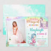 Mermaid Unicorn verjaardagsuitnodiging Magische pa Kaart (Voorkant / Achterkant)