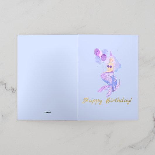 Mermaid Verjaardag Blauw Folie Wenskaart (Buiten Laag)