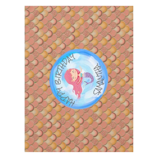 Mermaid verjaardag Bruin Oranje schalen Tablecloth Tafelkleed (Voorkant)
