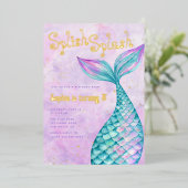 Mermaid Verjaardag Folie Uitnodiging (Staand Voorkant)