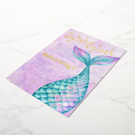 Mermaid Verjaardag Folie Uitnodiging (Gedraaid)