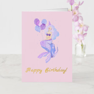Mermaid Verjaardag Roze Folie Wenskaart