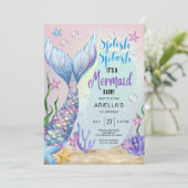 Mermaid Verjaardag Uitnodiging, EDITABLE Mermaid I Kaart (Staand voorkant)