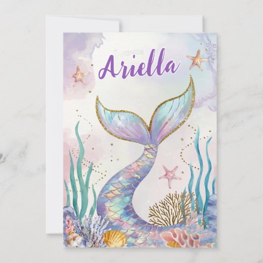 Mermaid Verjaardag Uitnodiging, EDITABLE Mermaid I Kaart (Achterkant)