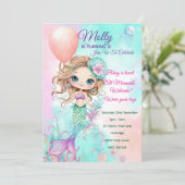 Mermaid Verjaardag Uitnodiging - Gepersonaliseerd (Staand voorkant)